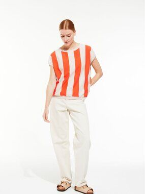 Mapoésie Paris  Orange Buren Marin Top Free Size striped knit 100% cotton